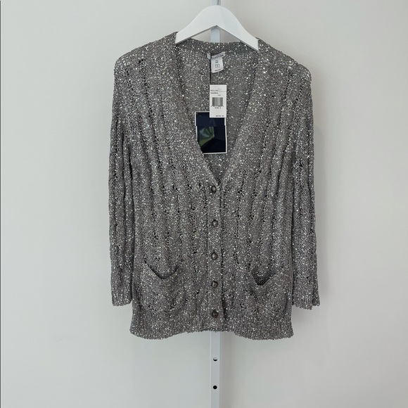 OSCAR DE LA RENTA SILVER SEQUINS SILK CARDIGAN SIZE S NWTS! - Picture 7 of 16